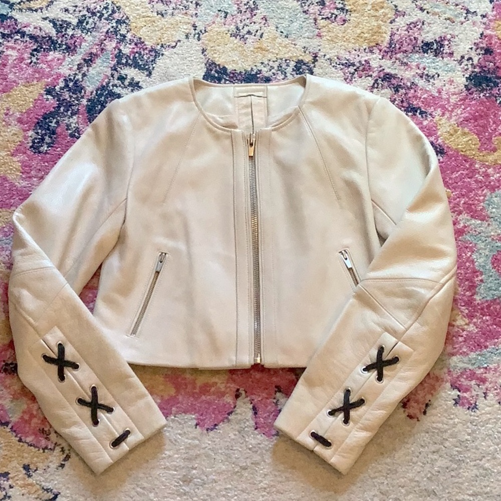 Veda Leather Cropped Jacket Cream Size M